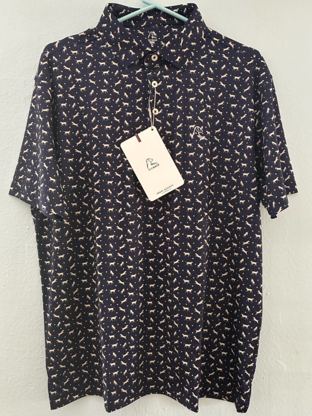 Rhoback Navy Polo with Beige Dog Print